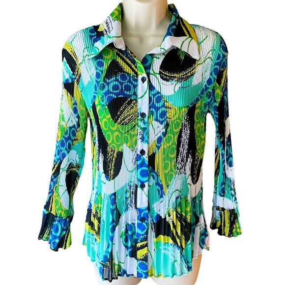 SERENADE Retro 60's 70's Psychedelic Accordion Multicolor Blouse ~ Womens MEDIUM - Picture 2 of 7